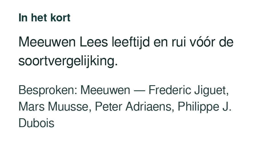 Meeuwen Lees leeftijd en rui vóór de soortvergelijking. Besproken: Meeuwen — Frederic Jiguet, Mars Muusse, Peter Adriaens, Philippe J. Dubois.